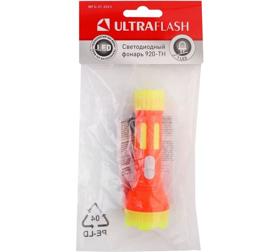 Фонарь, красный, 1LED, линза, 1 режим, 3xAG10, пластик Ultraflash 920-TH 12858