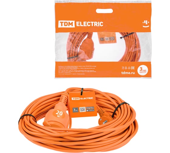 Силовой удлинитель-шнур TDM ELECTRIC УШз16 (штепсельное гнездо, 20м ПВС 3x1,5) SQ1301-0621