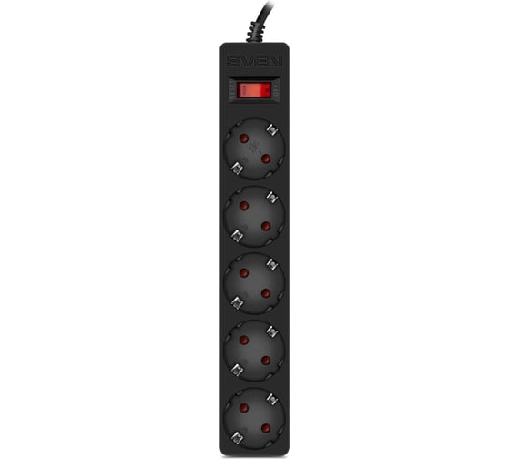 Фильтр SVEN sf-05e 5,0 м, 5 розеток, с защитными шторками, черный, цветная коробка SV-021573