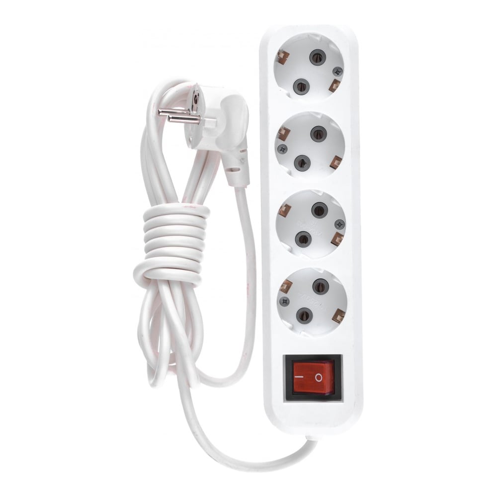 Бытовой удлинитель с заземлением и выключателем DENZEL 3м, 4 розетки ...