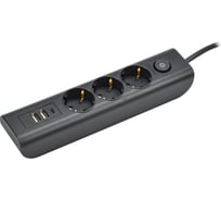 Удлинитель IEK Modern у03в с/з 2м 3x1мм2 16а/250в usbх3 чер. WYP12-16-03-02-ZKU-K02