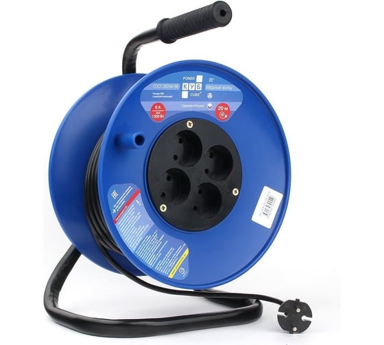 Силовой удлинитель на катушке Power Cube 6 А/1,3 кВт, 20 м, 4 розетки с/з PC-L4-K-20
