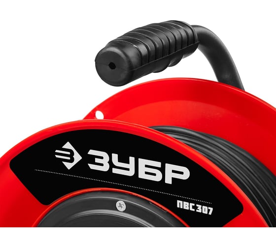 Удлинитель на катушке ЗУБР "ПВС 307", 40 м, 2500 Вт, 4 гнезда, ПВС 3х0,75 кв мм, 55083-40