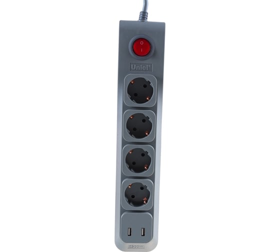 Сетевой фильтр Uniel Lux, 3м, Пвс 3х0,75, 4 гнезда, с/з, 1USB/1A. 10А S-GSL5-3U GREY UL-00001761