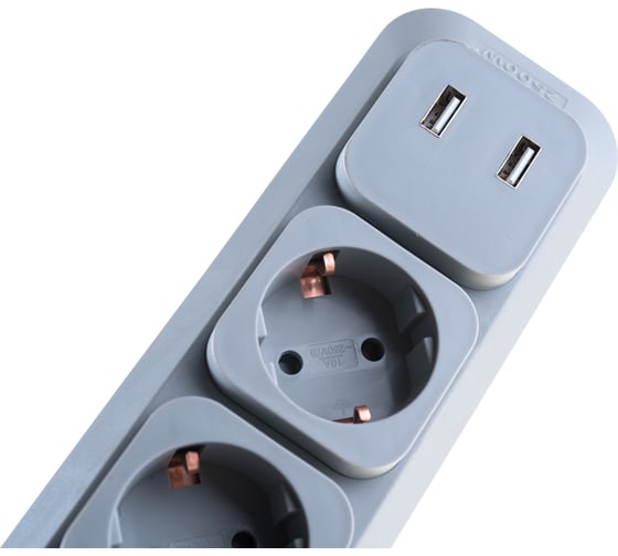 Сетевой фильтр Uniel Lux, 3м, Пвс 3х0,75, 4 гнезда, с/з, 1USB/1A. 10А S-GSL5-3U GREY UL-00001761