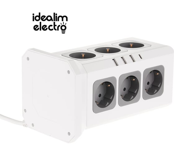 Сетевой фильтр башня idealim 12 розеток, 3 usb, 1typeC, шнур 2 метра Tower-12r-3usb-1typeC-2M-white