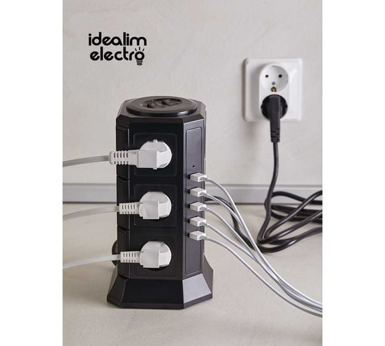 Башня idealim чёрная Tower-12r-5usb-2M-black