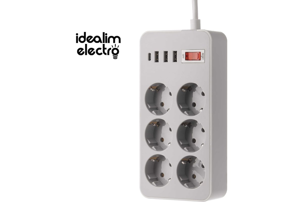 Удлинитель idealim сетевой фильтр электрический с USB и Type-C ...