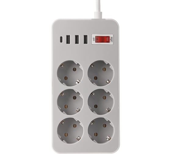 Удлинитель idealim сетевой фильтр электрический с USB и Type-C MultiAdapter-6r-3usb-1typeC-1,6М-gray