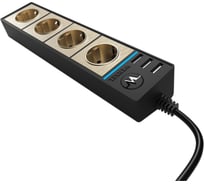 Розеточный блок 4-х местный + 3 USB WERKEL W6514944 черный шампань рифленый a051462