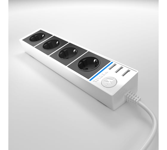 Розеточный блок 4-х местный + 3 USB WERKEL W6514939 белый черный a051461