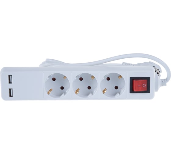 Удлинитель IN HOME 3GSU-5-SMART 3-х местный c выключателем 2-х USB 10А с заземлением 5м 8535 4690612010434