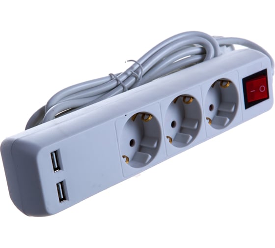 Удлинитель IN HOME 3GSU-3-SMART 3-х местный c выключателем 2-х USB 10А с заземлением 3м 8533 4690612010724
