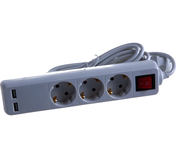 Удлинитель IN HOME 3GSU-3-SMART 3-х местный c выключателем 2-х USB 10А с заземлением 3м 8533 4690612010724