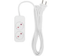 Удлинитель REXANT standard 2 гнезда, 3м, 2x1,0мм2, б/з, белый 13-4001