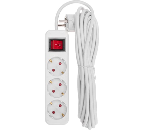 Удлинитель REXANT standard 3 гнезда, 5м, 3x1,0мм2, с/з, с выключателем, белый 13-4014