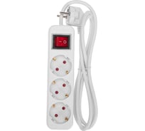 Удлинитель REXANT standard 3 гнезда, 1,5м, 3x1,0мм2, с/з, с выключателем, белый 13-4012