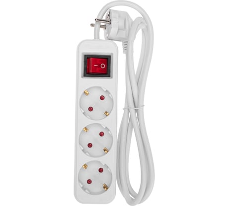 Удлинитель REXANT standard 3 гнезда, 1,5м, 3x1,0мм2, с/з, с выключателем, белый 13-4012