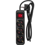 Удлинитель REXANT standard 3 гнезда, 1,5м, 3x1,0мм2, с/з, с выключателем, черный 13-4018