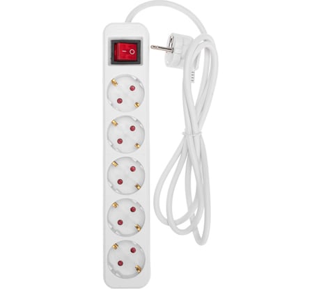 Удлинитель REXANT STANDARD 5 гнезд, 1,5м, 3х1,0мм2, с/з, с выключателем, белый 13-4031