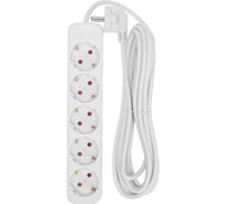 Удлинитель REXANT standard 5 гнезд, 5м, 3x1,0мм2, с/з, белый 13-4030