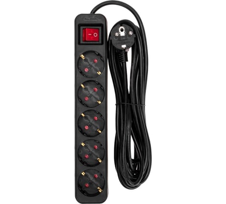 Удлинитель REXANT STANDARD 5 гнезд, 3x1,0мм2, с/з, с выключателем, 5 м, черный 13-4039