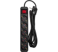 Удлинитель REXANT standard 5 гнезд, 3м, 3x1,0мм2, с/з, с выключателем, черный 13-4038