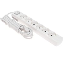 Удлинитель REXANT PREMIUM 6 гнезд, 3x1,5мм2, с/з, с выключателем, 5 м, белый 13-4117