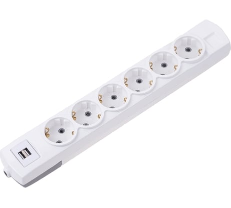 Удлинитель REXANT premium 6 гнезд, 3м, 3x1,5мм2, с/з, 2 usb, белый 13-4122