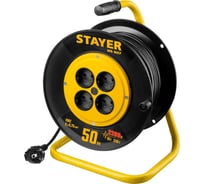 Удлинитель на катушке STAYER "MS 207", 50 м, 2200 Вт, 4 гнезда, ПВС, 55073-50