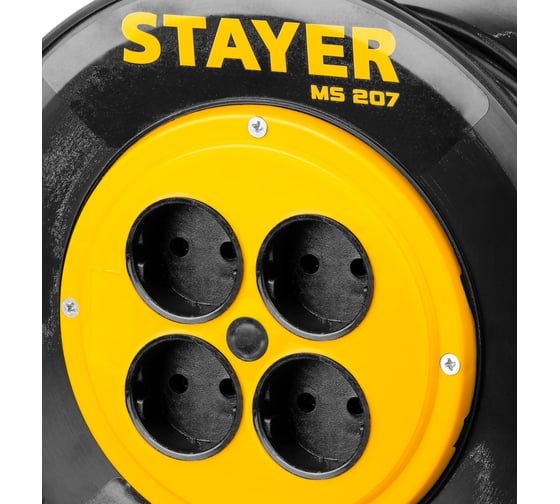 Удлинитель на катушке STAYER "MS 207", 50 м, 2200 Вт, 4 гнезда, ПВС, 55073-50