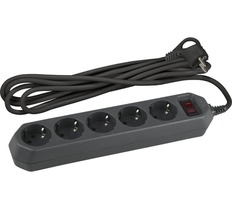 Сетевой фильтр ЭРА USF-5es-5m-B черный с заземлением 3x0,75мм2, с выкл, 5гн, 5м Б0019737