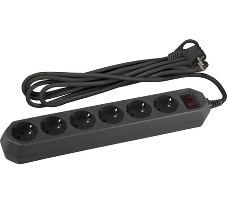 Сетевой фильтр ЭРА USF-6es-5m-B-BOX черный с заземлением 3x0,75мм2, с выкл, 6гн, 5м Б0037265