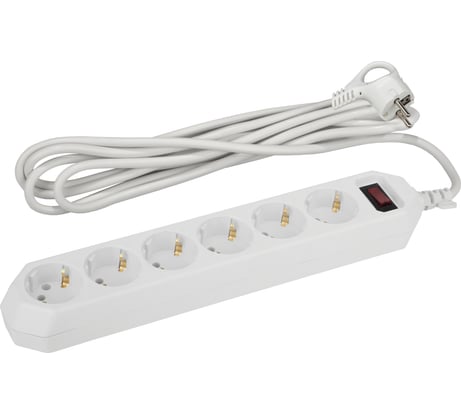 Сетевой фильтр ЭРА USF-6es-5m-W-BOX белый с заземлением 3x0,75мм2, с выкл, 6гн, 5м Б0037264