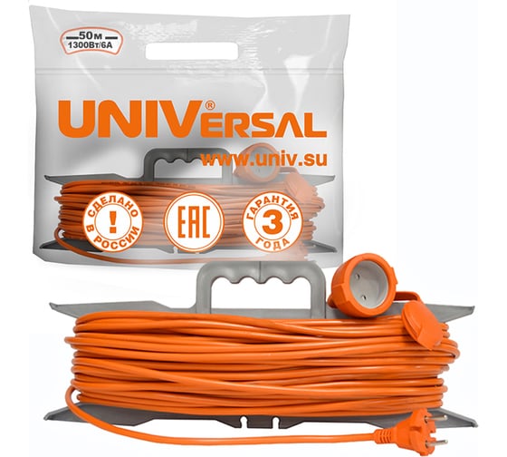 Удлинитель шнур на рамке UNIVersal УШ-6 IP-54 ПВС 2*0,75 1гн. 50м 9632020