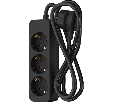 Удлинитель сетевой 2метра, 3 розетки, 16А, с заземлением, черный ФОТОН 22722