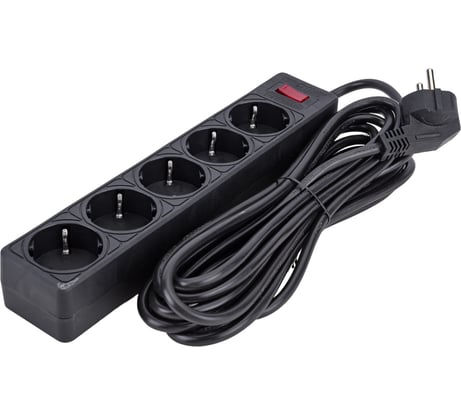 Сетевой фильтр Smartbuy 10А, 2200 Вт, 5 гнезд, без з/ш, земля, ПВС 3x0,75, 5 м, черный SBSP-50-K