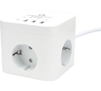 Сетевой фильтр Cablexpert cube, 3р, 10а, 1xtype-c pd, 3xusb, 1.5м, ур.защиты 4+, белый, коробка, CUBE-3-CU3-W-1.5
