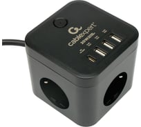 Сетевой фильтр Cablexpert cube, 3р, 10а, 1xtype-c pd, 3xusb, 1.5м, ур.защиты 4+, черный, короб, CUBE-3-CU3-B-1.5