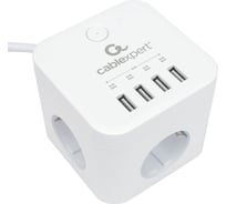 Сетевой фильтр Cablexpert cube, 3р, 10а, 4хusb, 1.5м, ур.защиты 4+, белый, коробка, CUBE-3-U4-W-1.5