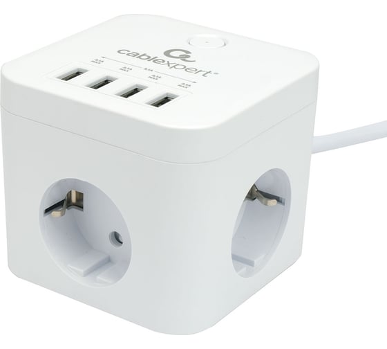 Сетевой фильтр Cablexpert cube, 3р, 10а, 4хusb, 1.5м, ур.защиты 4+, белый, коробка, CUBE-3-U4-W-1.5