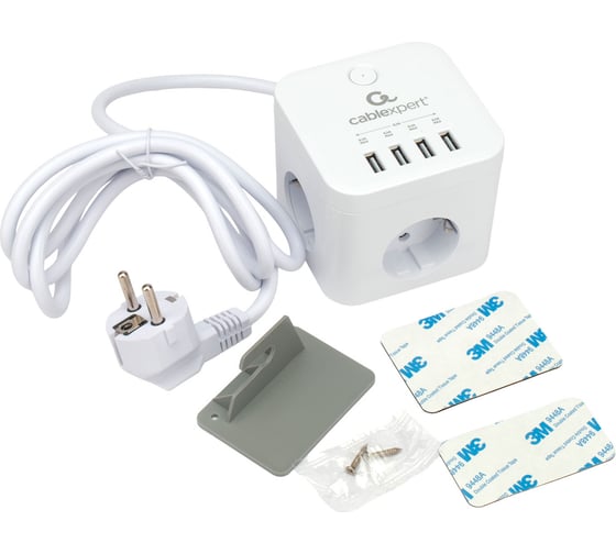 Сетевой фильтр Cablexpert cube, 3р, 10а, 4хusb, 1.5м, ур.защиты 4+, белый, коробка, CUBE-3-U4-W-1.5