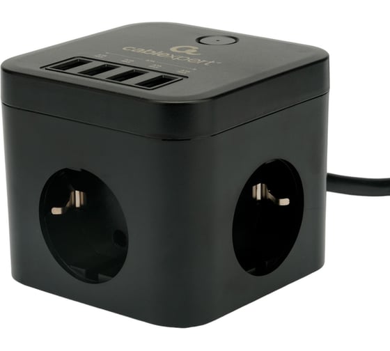 Сетевой фильтр Cablexpert cube, 3р, 10а, 4хusb, 1.5м, ур.защиты 4+, черный, коробка, CUBE-3-U4-B-1.5