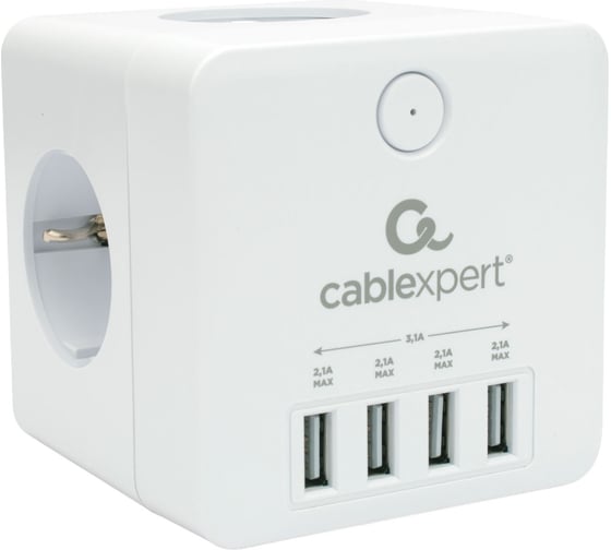 Сетевой фильтр Cablexpert cube, 4р, 16а, 4хusb, ур.защиты 2+, белый, коробка, CUBE-4-U4-W