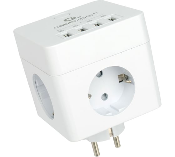 Сетевой фильтр Cablexpert cube, 4р, 16а, 4хusb, ур.защиты 2+, белый, коробка, CUBE-4-U4-W