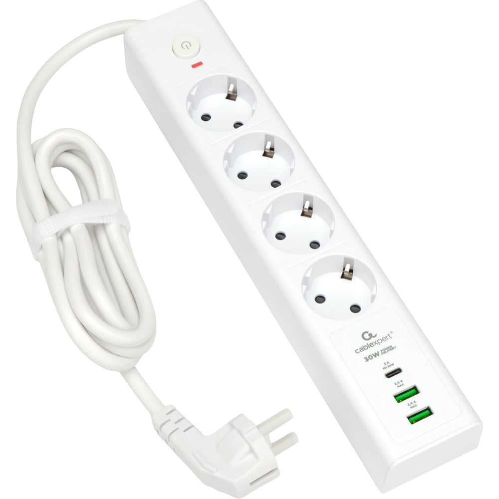 Сетевой фильтр Cablexpert exnovo, 4р, 16а, 1xtype-c pd, 30вт, 2хusb, 2м ...