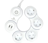 Сетевой фильтр Cablexpert snake, 4р, 10а, 2хusb, 2м, ур.защиты 4+, белый, коробка, SNK-4-U2-W-2