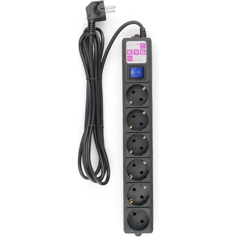 Фильтр-удлинитель Power Cube куб 3,0 м, 6 розеток, черный, 16а/3,5квт ...