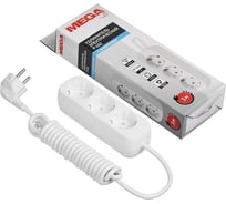Удлинитель ProMega 3 розетки, с заземлением, 3м, 10а, 2200 вт, белый 747492