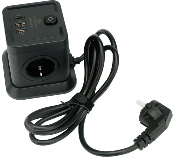 Сетевой фильтр Cablexpert Tower 4р, 10А, 1xType-C PD, 20Вт, 2хUSB, 2м, ур.защиты 2+, черный, коробка TWR-4-CU2-B-2